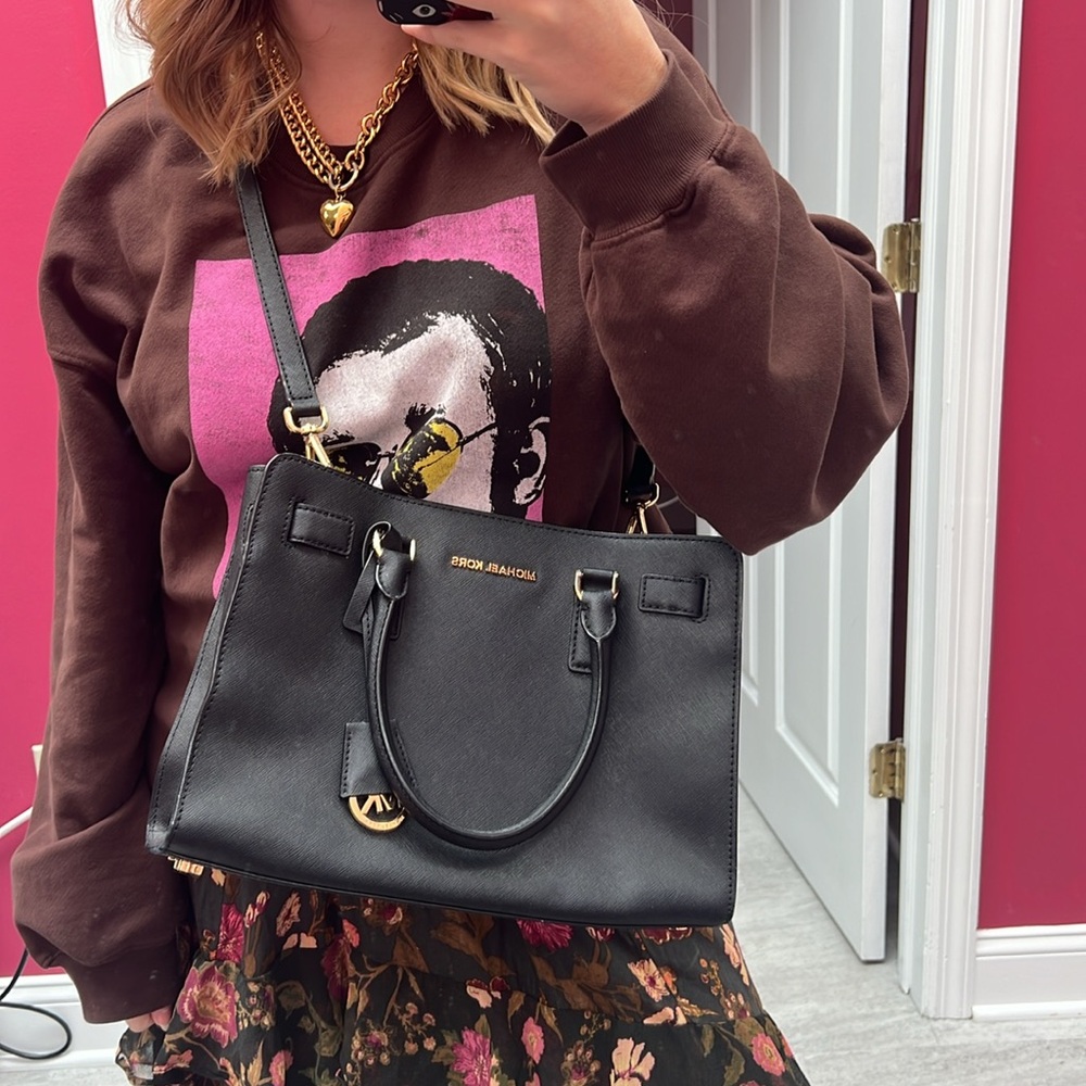 MICHAEL KORS Black Satchel Purse With Side Strap and Original Dust Bag